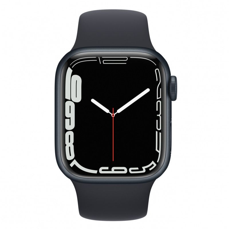 Apple Watch Series 7, 45 мм корпус из алюминия цвета «Тёмная ночь», спортивный ремешок цвета «Тёмная ночь»