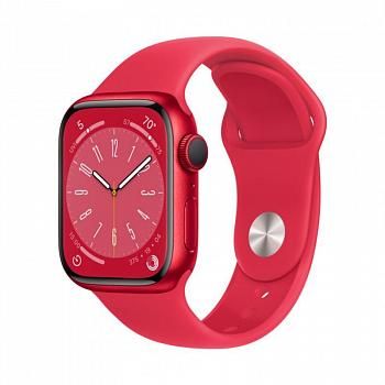 Apple Watch Series 8, 41 мм корпус из алюминия цвета (PRODUCT)RED, спортивный ремешок красного цвета